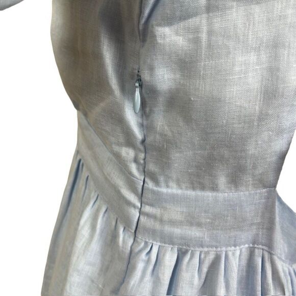 NWT LUSANA Linen Coco Lace Back Tiered Midi Sky Blue Lined Size 4 - Picture 6 of 13